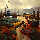Michael Paintings - Two Boats at Skidegate by Michael O'Toole